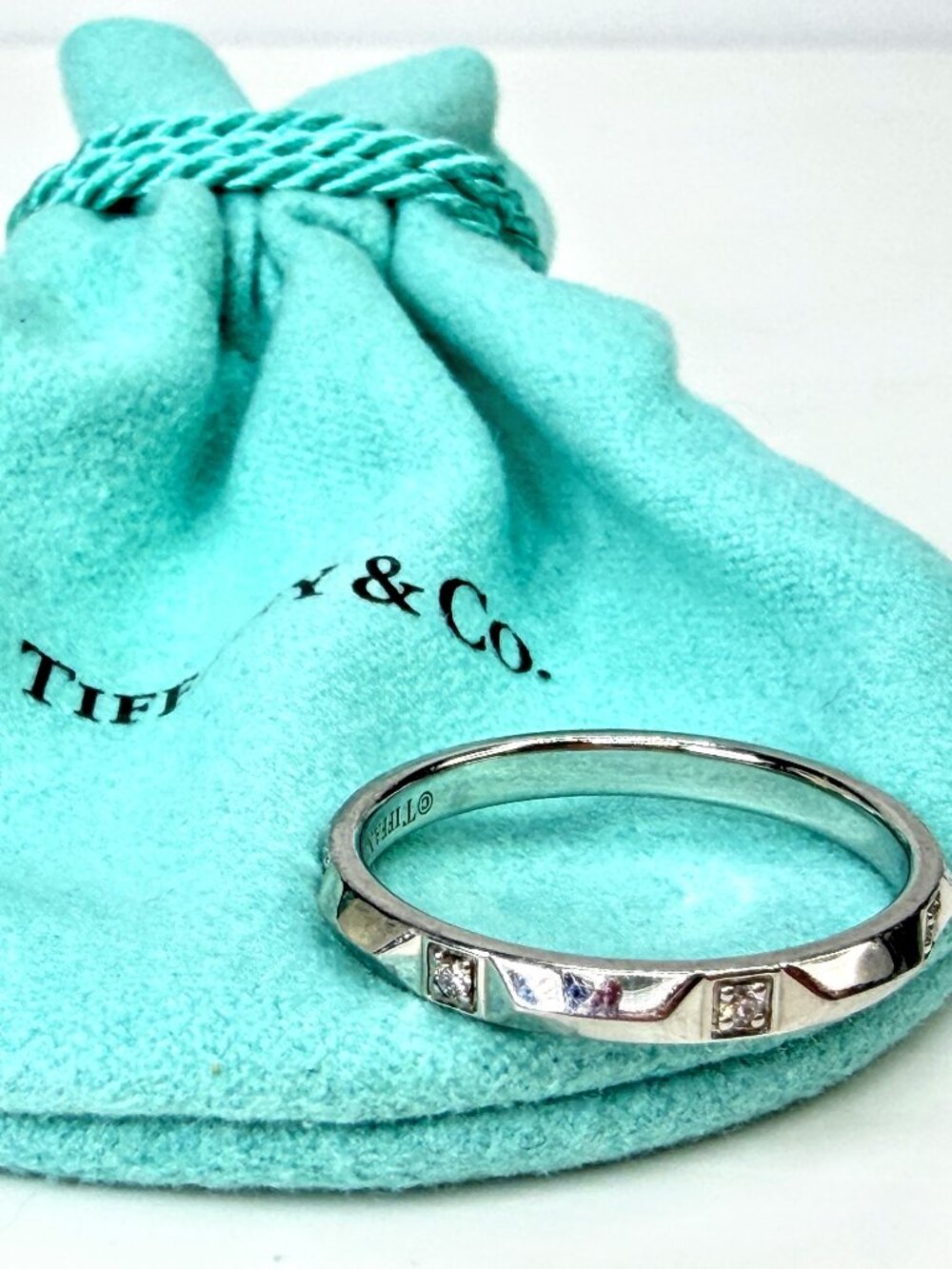Tiffany & Co. Tiffany True PT950 Platinum 7 Diamond Band Ring Size 9.75 JR1996
